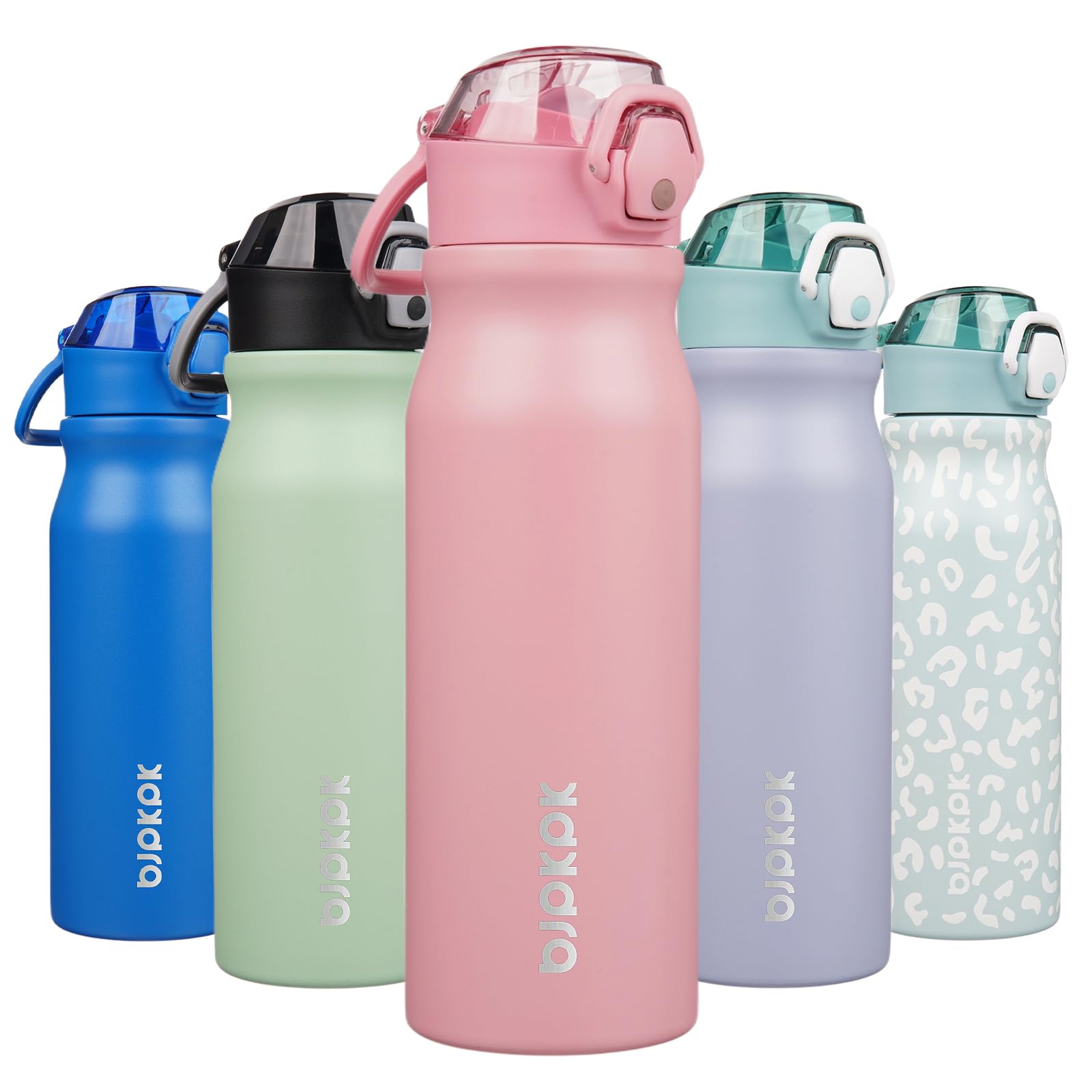 BJPKPK Water Bottle with Straw 18oz Insulated Water Bottles Reusable Stainless Steel Metal Thermal Flask with Leak Proof Lockable Lid and Carry Handle,Light Pink