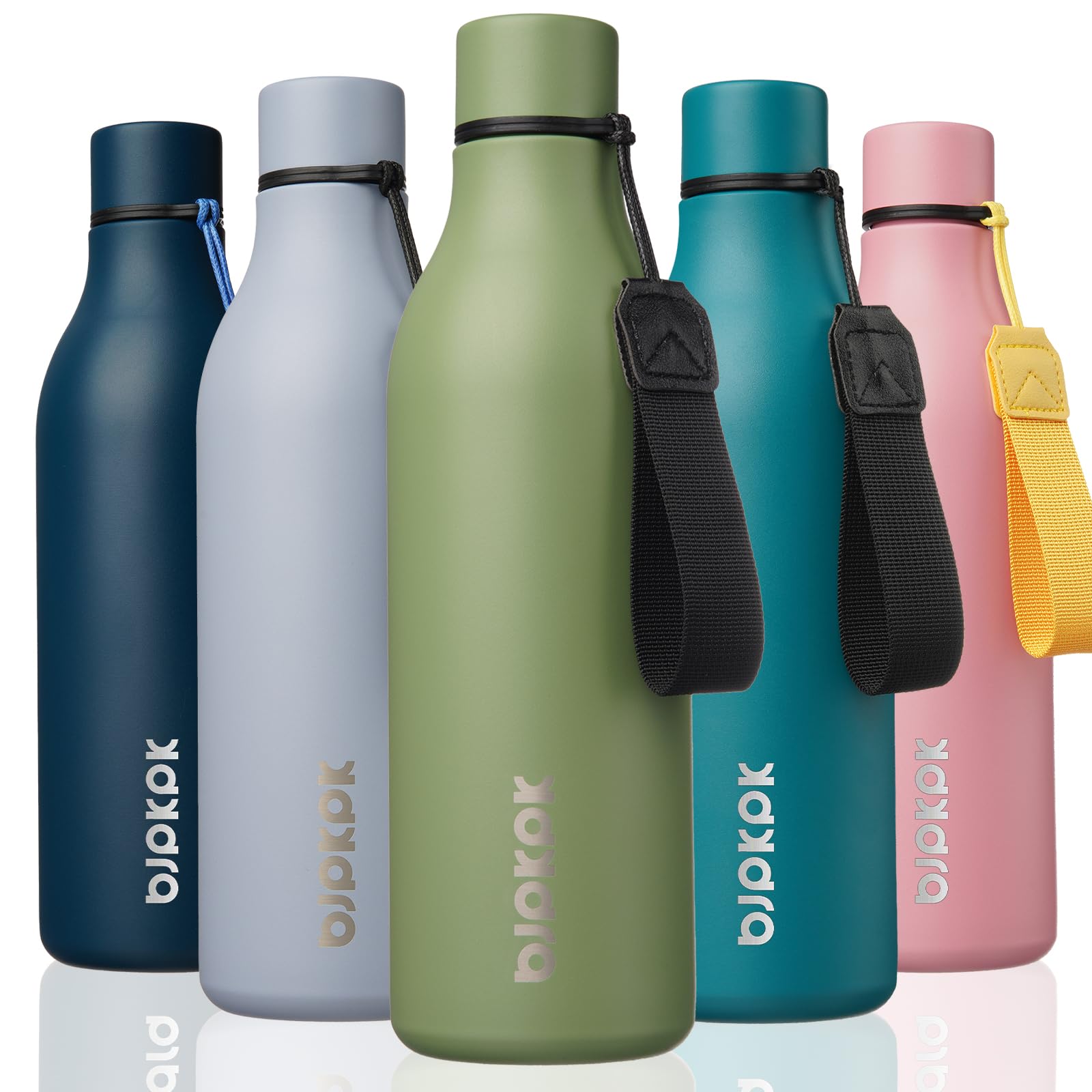 BJPKPK Insulated Water Bottles, 12oz Stainless Steel Metal Water Bottle with Strap, BPA Free Leak Proof Jugs, Mugs, Flasks, Reusable Thermal Flasks for Sports & Travel, Macaron Green