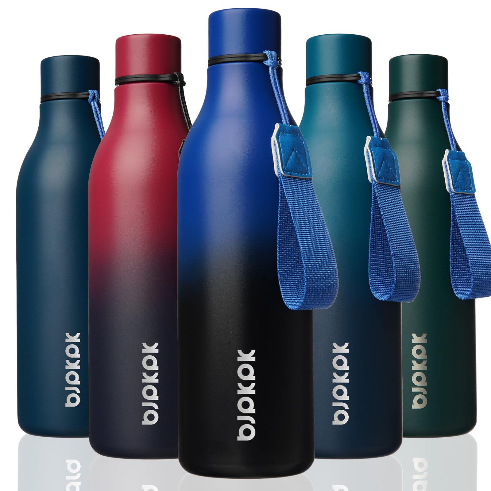 BJPKPK Insulated Water Bottles, 12oz Stainless Steel Metal Water Bottle with Strap, BPA Free Leak Proof Jugs, Mugs, Flasks, Reusable Thermal Flasks for Sports & Travel, Macaron Green