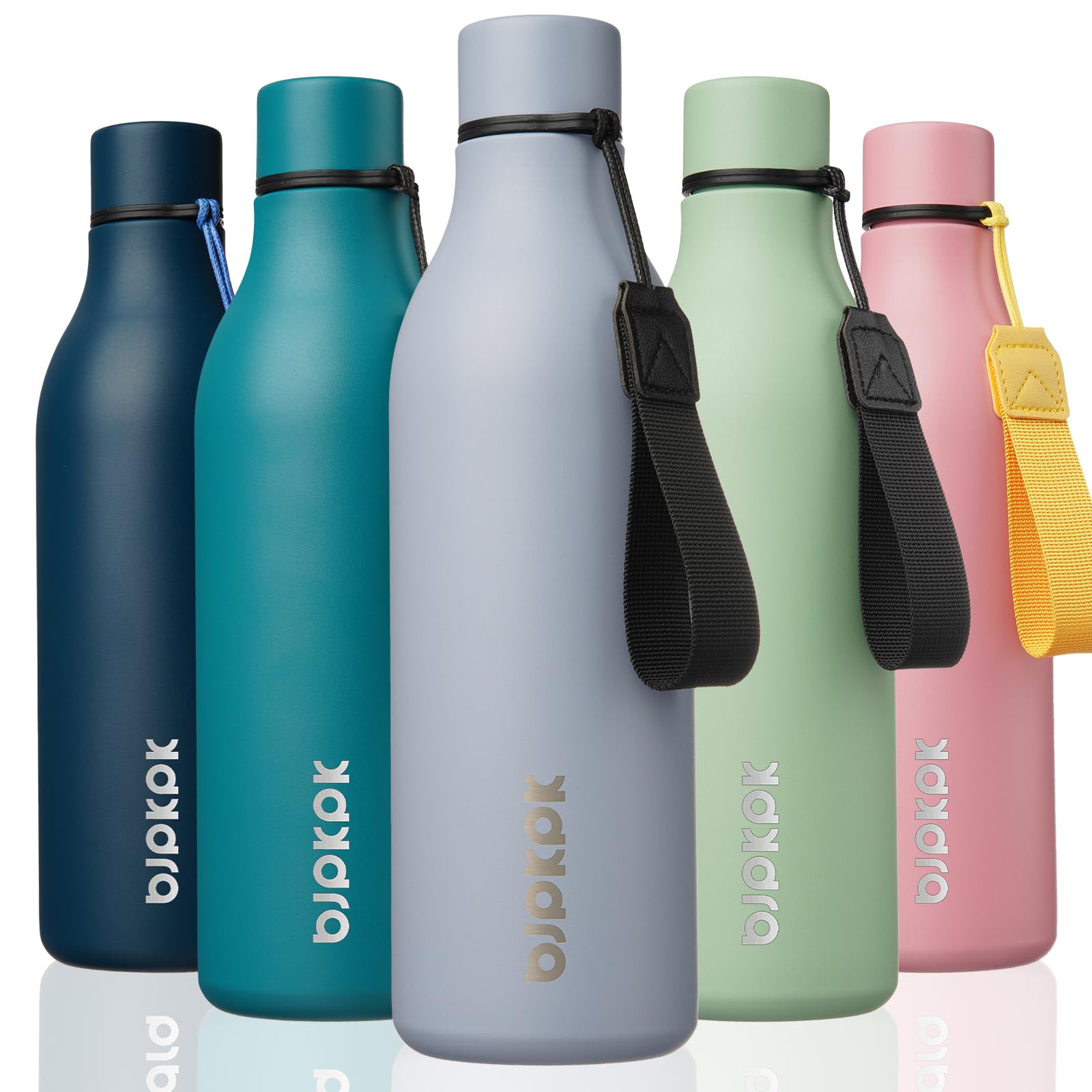 BJPKPK Insulated Water Bottles, 12oz Stainless Steel Metal Water Bottle with Strap, BPA Free Leak Proof Jugs, Mugs, Flasks, Reusable Thermal Flasks for Sports & Travel, Macaron Green