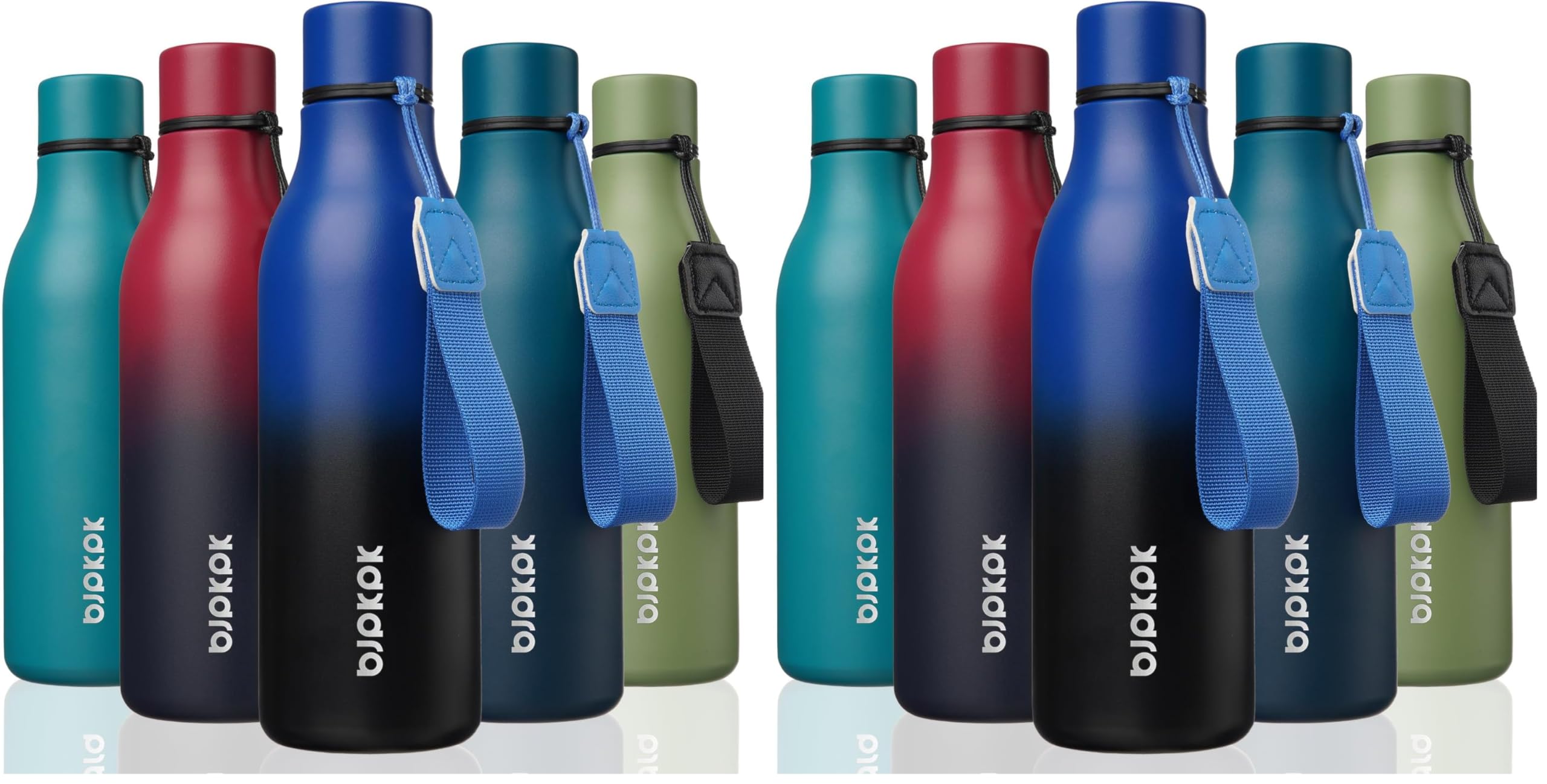 BJPKPK Insulated Water Bottles, 12oz Stainless Steel Metal Water Bottle with Strap, BPA Free Leak Proof Jugs, Mugs, Flasks, Reusable Thermal Flasks for Sports & Travel, Macaron Green