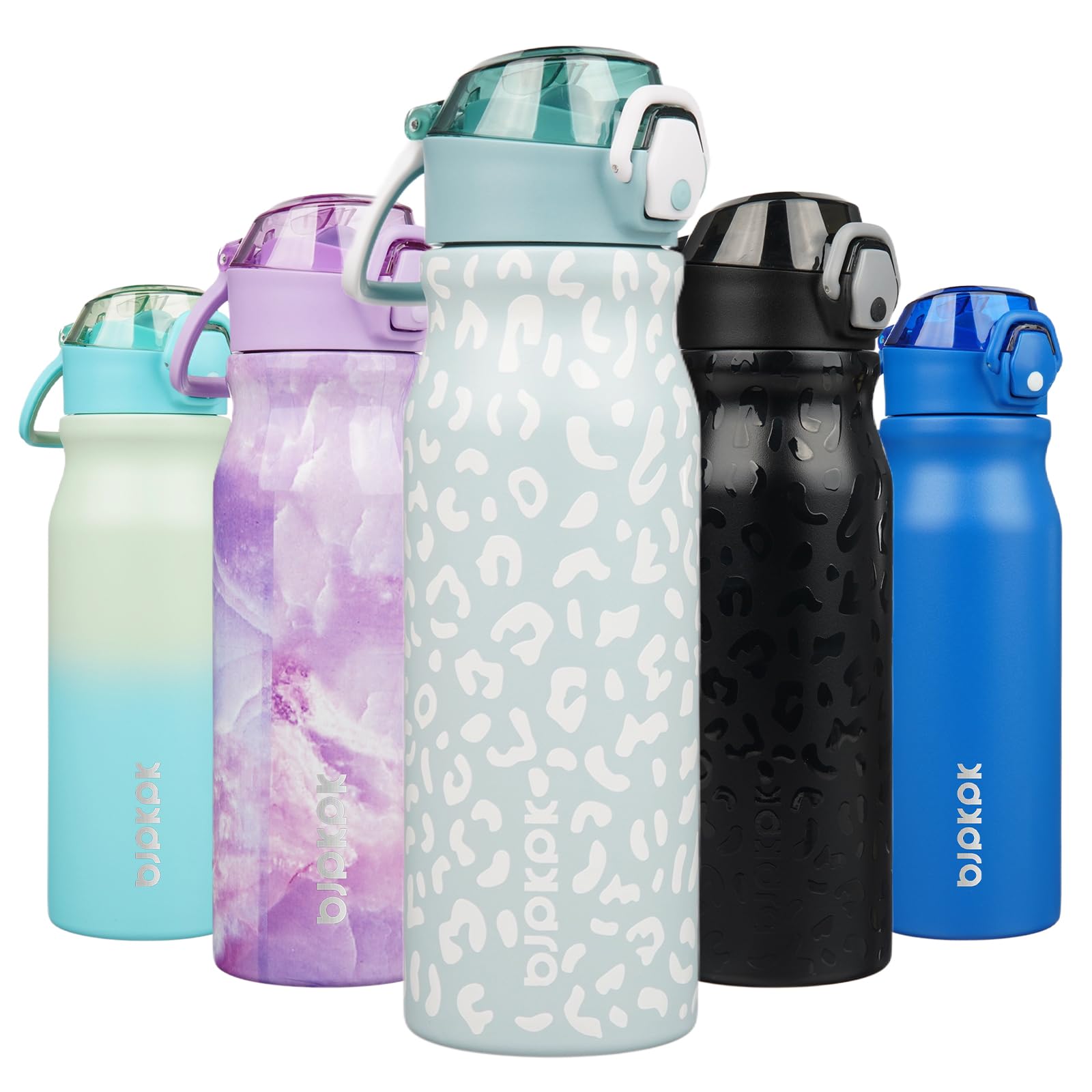 BJPKPK Water Bottle with Straw 18oz Insulated Water Bottles Reusable Stainless Steel Metal Thermal Flask with Leak Proof Lockable Lid and Carry Handle,Light Pink