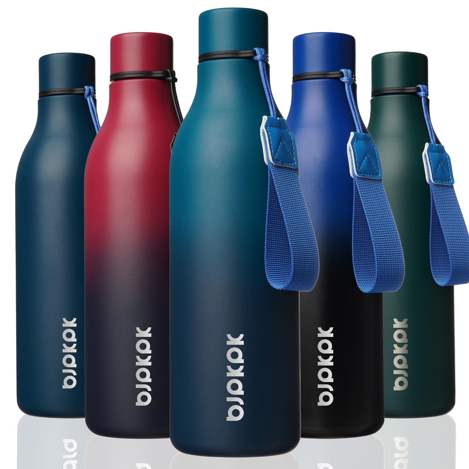 BJPKPK Insulated Water Bottles, 12oz Stainless Steel Metal Water Bottle with Strap, BPA Free Leak Proof Jugs, Mugs, Flasks, Reusable Thermal Flasks for Sports & Travel, Macaron Green