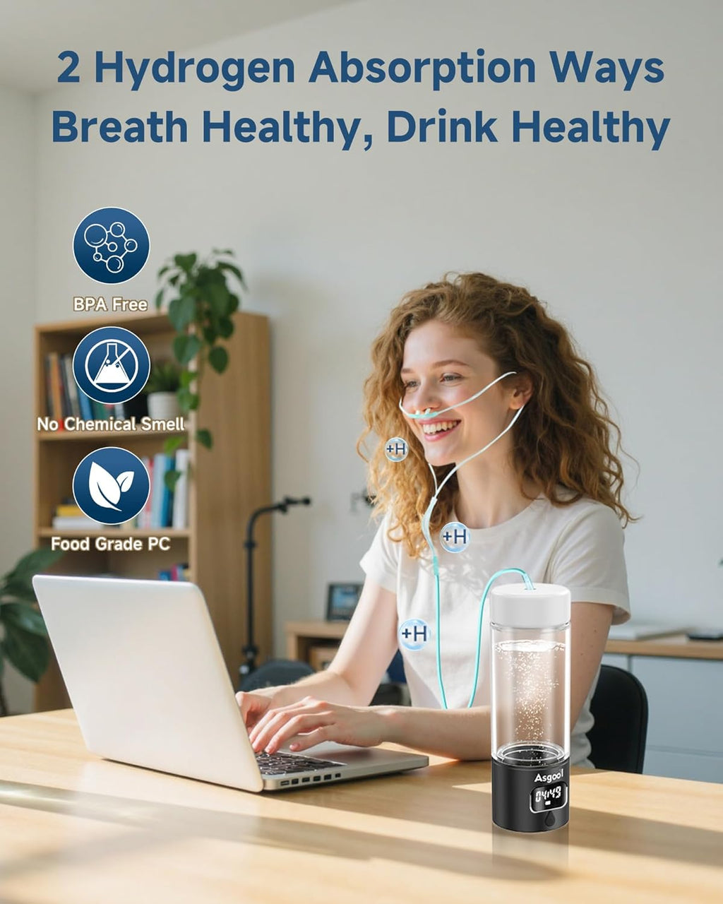 Hydrogen Water Bottle - Portable, Rechargeable, LED Timer, Aluminum and Glass, 5000 PPB Hydrogen in 10 Minutes, for Husband, Father, Friend & Family, for Sports, Home, Office (Black, 340ml)