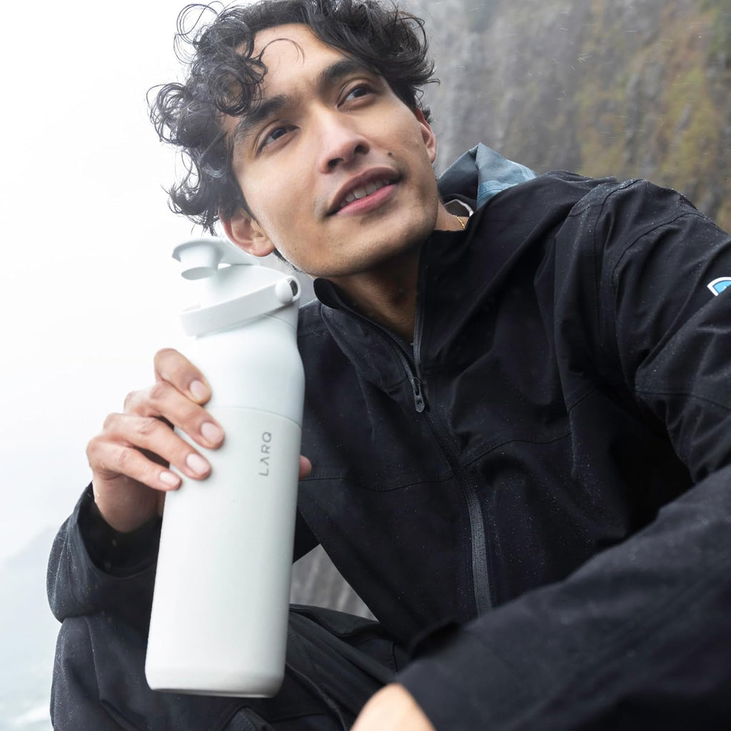 LARQ Twice as Nice Set Bottle Swig Top 34oz - Insulated Stainless Steel Water Bottle With Built-In Silicone Handle, Granite White & Luberon Lavender