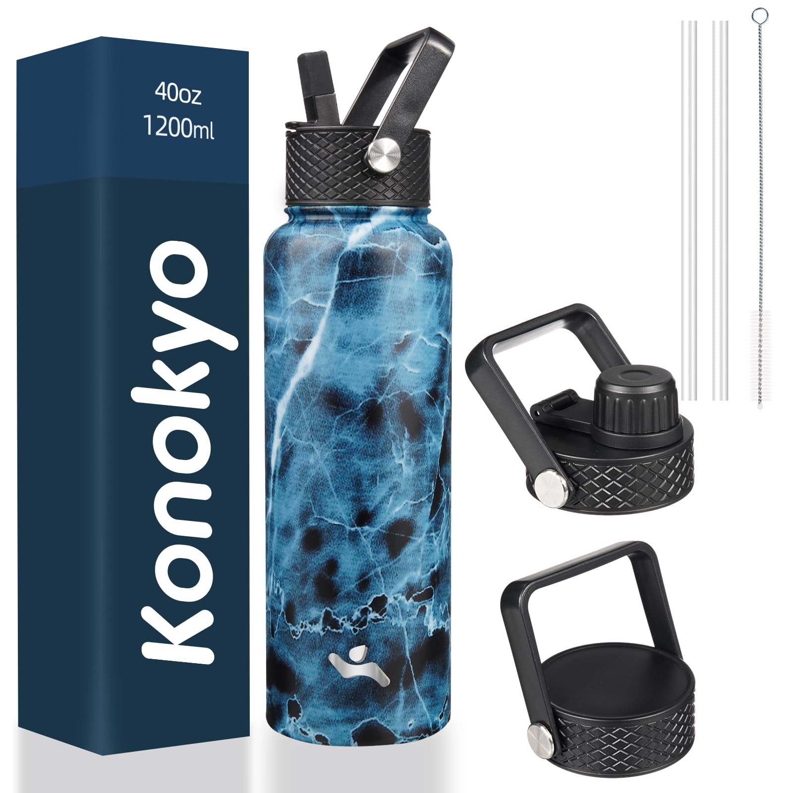 22oz Stainless Steel Bottles with 3 Lids Sport Insulated Water Bottle,Macaron Green