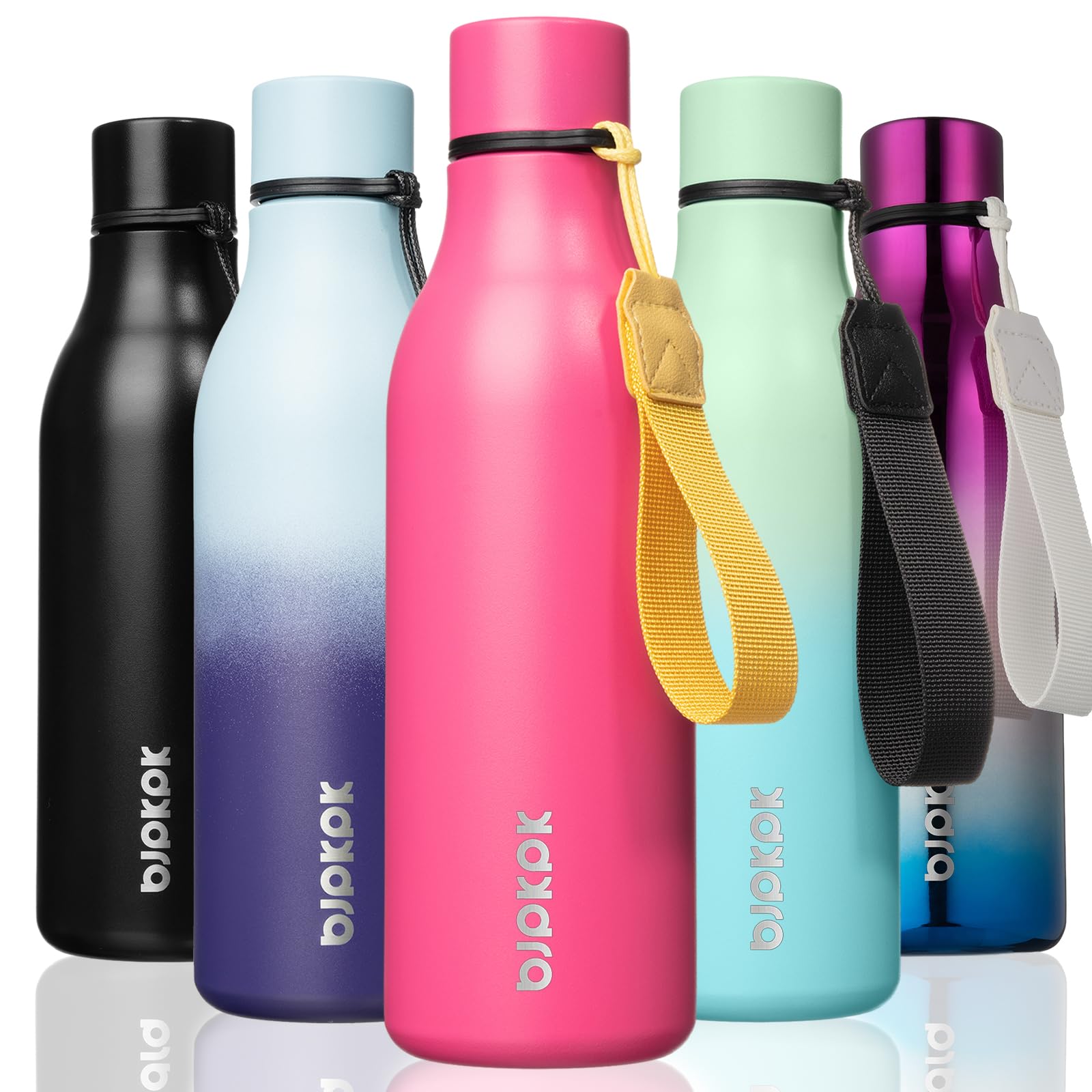 BJPKPK Insulated Water Bottles, 12oz Stainless Steel Metal Water Bottle with Strap, BPA Free Leak Proof Jugs, Mugs, Flasks, Reusable Thermal Flasks for Sports & Travel, Macaron Green