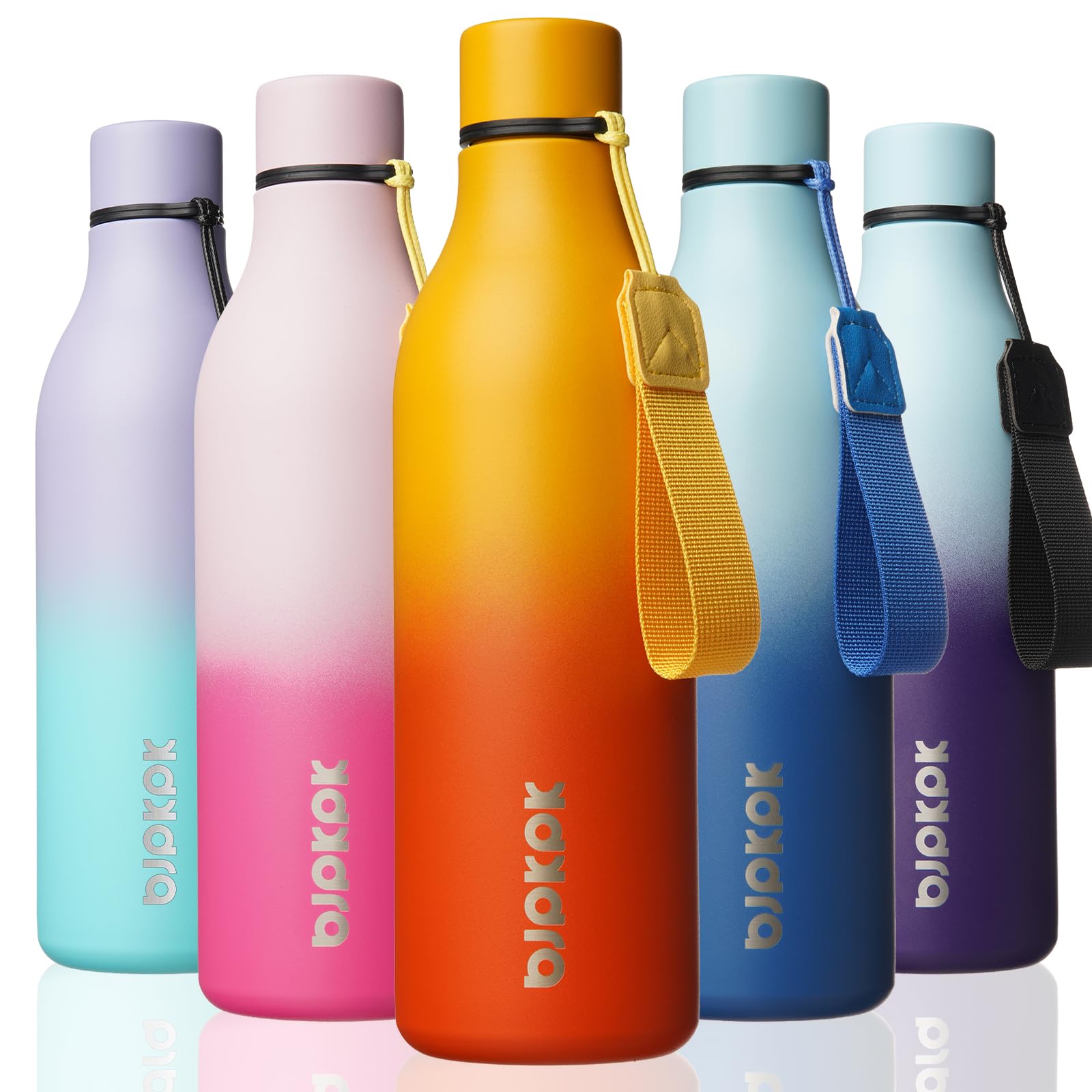 BJPKPK Insulated Water Bottles, 12oz Stainless Steel Metal Water Bottle with Strap, BPA Free Leak Proof Jugs, Mugs, Flasks, Reusable Thermal Flasks for Sports & Travel, Macaron Green