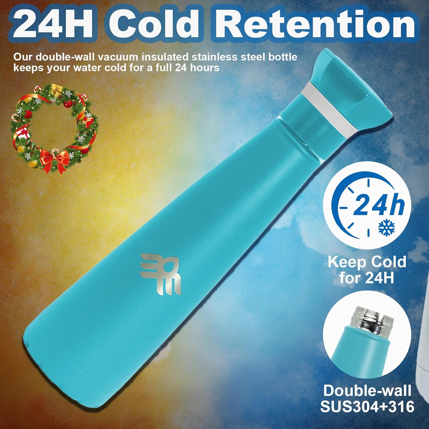 17oz Smart Self-Cleaning Water Bottle Slate Stainless Steel Insulated LED Light Water Bottle with Activated-Carbon Module, USB-C Rechargeable BPA-Free Purifying Bottles for Travel, Gym & Office