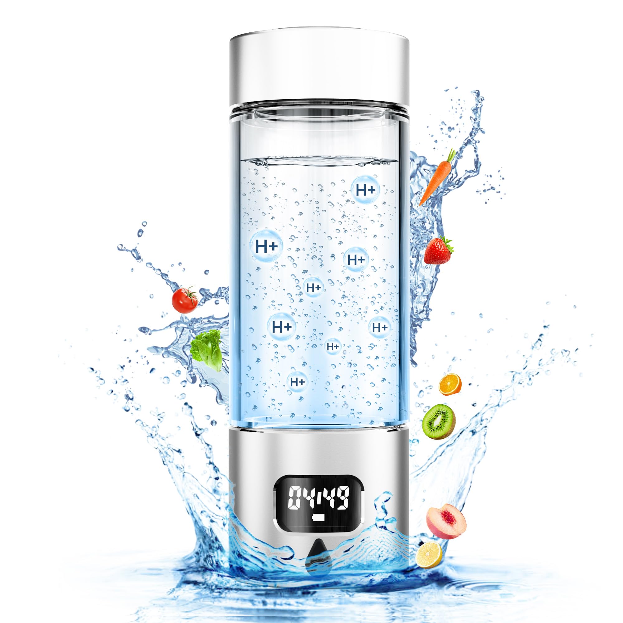 Hydrogen Water Bottle - Portable, Rechargeable, LED Timer, Aluminum and Glass, 5000 PPB Hydrogen in 10 Minutes, for Husband, Father, Friend & Family, for Sports, Home, Office (Black, 340ml)