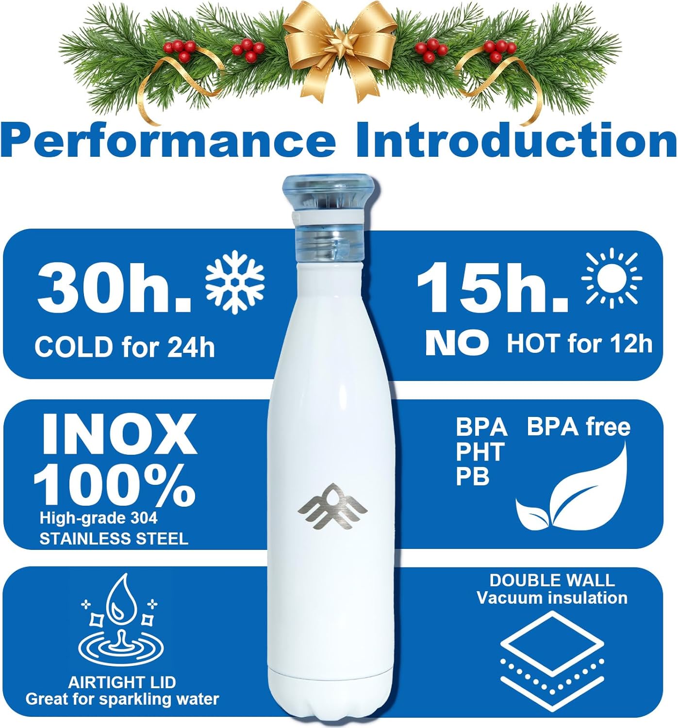 27oz Smart Self Cleaning Water Large Bottle Artic 304 Stainless Steel Insulated Light Purifying Bottle LED + Activated-Carbon Filter USB-C Rechargeable BPA-Free for Outdoor & Sports
