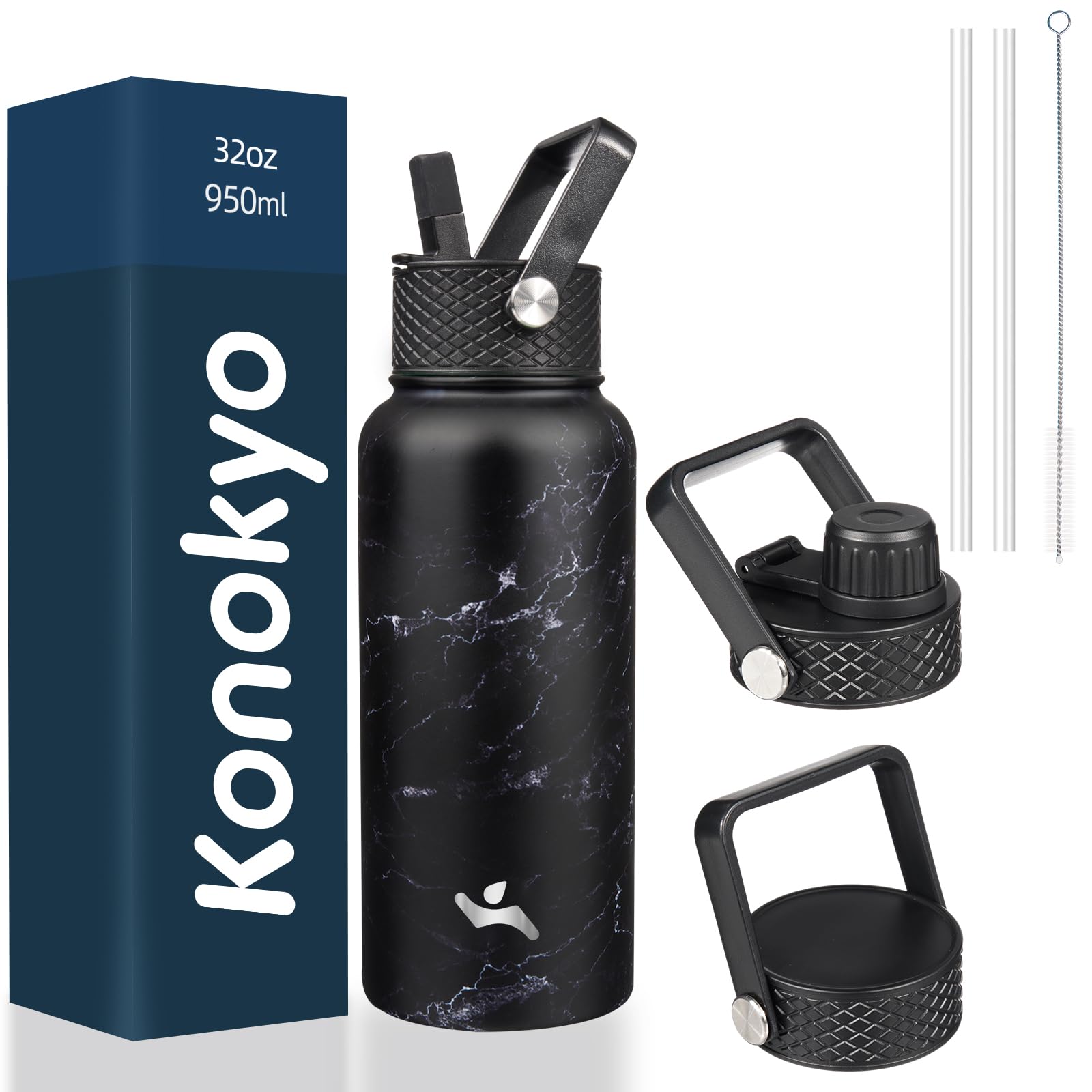 22oz Stainless Steel Bottles with 3 Lids Sport Insulated Water Bottle,Macaron Green