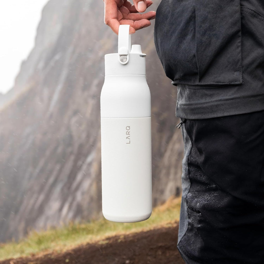 LARQ Twice as Nice Set Bottle Swig Top 34oz - Insulated Stainless Steel Water Bottle With Built-In Silicone Handle, Granite White & Luberon Lavender