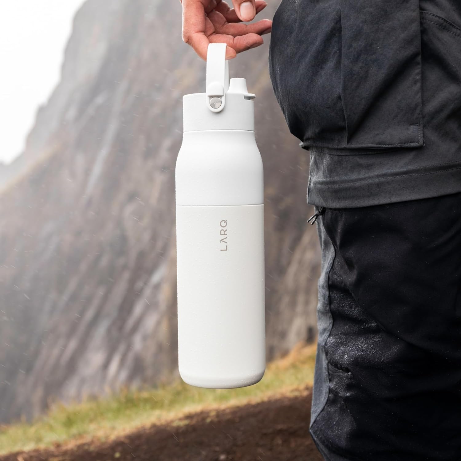 LARQ Twice as Nice Set Bottle Swig Top 34oz - Insulated Stainless Steel Water Bottle With Built-In Silicone Handle, Granite White & Luberon Lavender