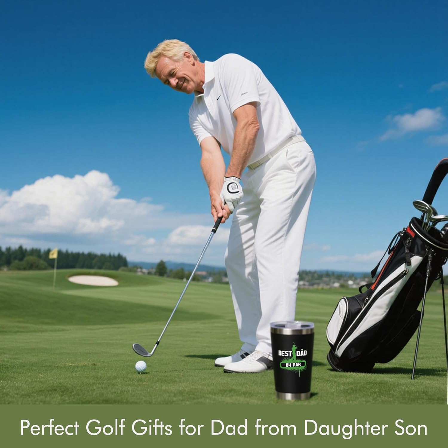 Golf Gifts for Dad from Daughter Son, Golf Dad Father's Day Christmas Birthday Gifts for Men, 20oz Stainless Steel Double Wall Vacuum Insulated Tumbler with Lid Straws