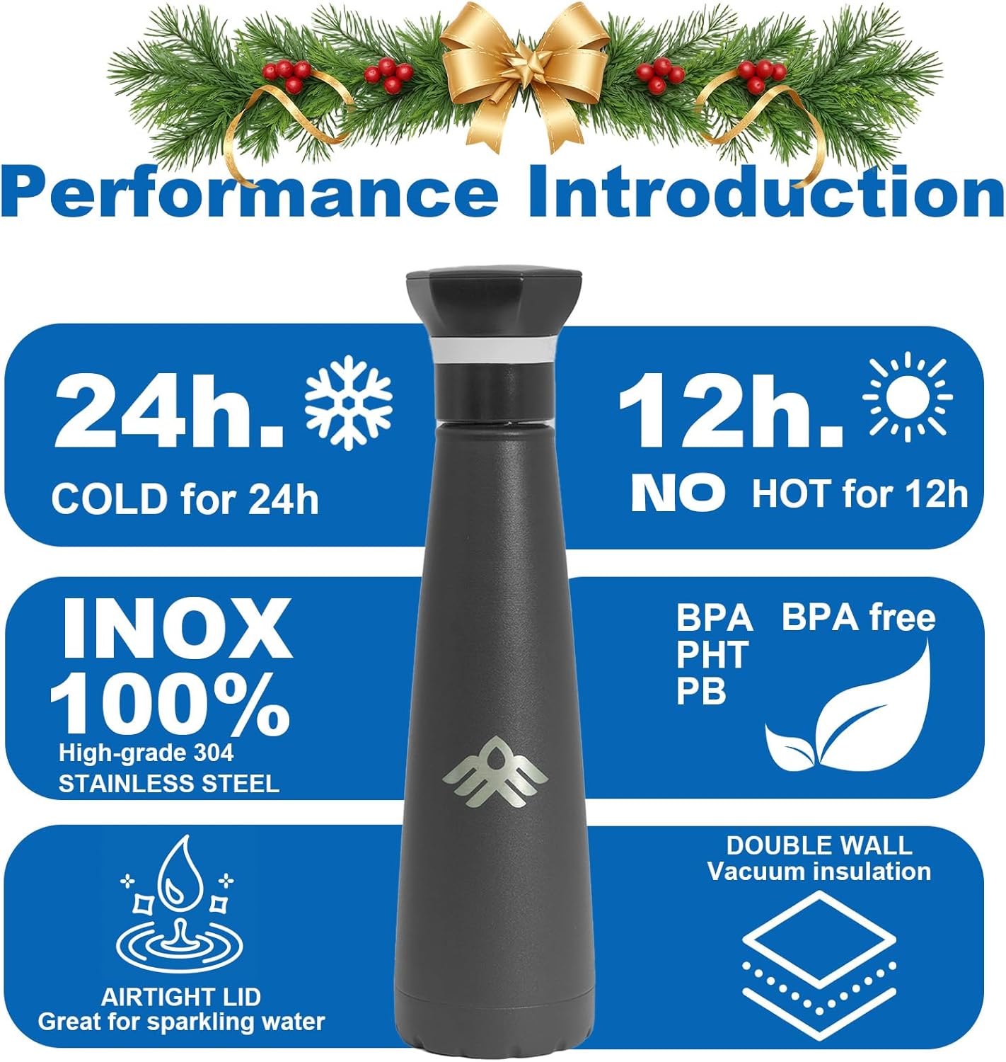17oz Smart Self-Cleaning Water Bottle Slate Stainless Steel Insulated LED Light Water Bottle with Activated-Carbon Module, USB-C Rechargeable BPA-Free Purifying Bottles for Travel, Gym & Office
