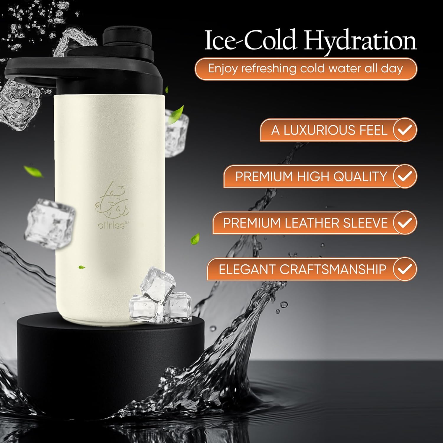 Reusable Water Bottle Leather Flask – 18Oz Stainless Steel Bottle with Genuine Handmade Leather Pouch – Double Wall Insulated Design with Wide Mouth – Leakproof Lid and Ergonomic Handle