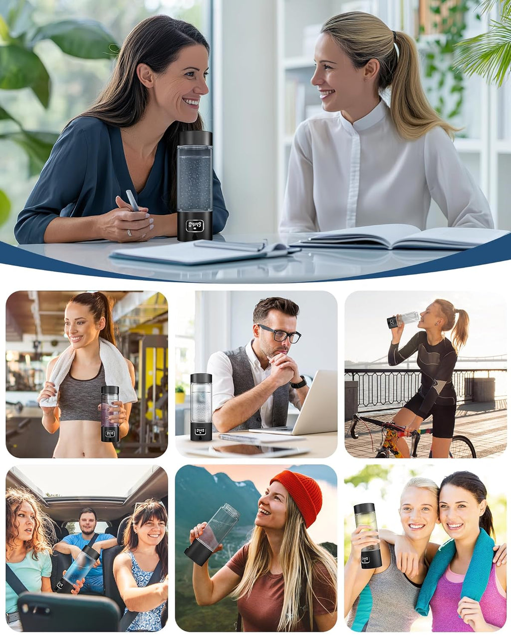 Hydrogen Water Bottle - Portable, Rechargeable, LED Timer, Aluminum and Glass, 5000 PPB Hydrogen in 10 Minutes, for Husband, Father, Friend & Family, for Sports, Home, Office (Black, 340ml)