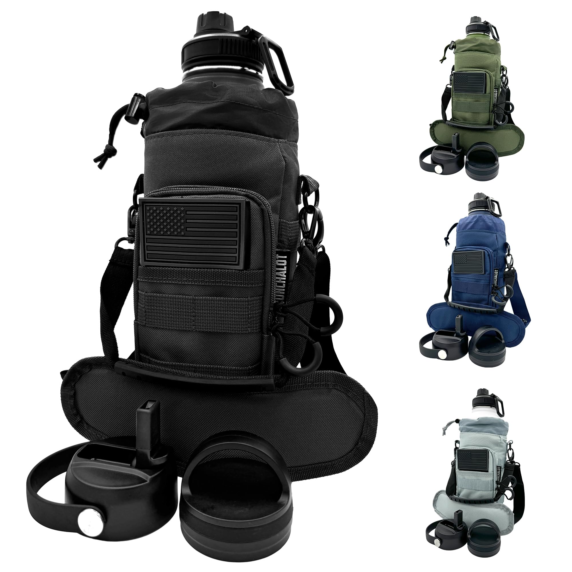 1 Gallon Water Bottle - 128 Oz Insulated Stainless Steel Metal Water Bottle with Holder - Carrying Bag - Spout Handle - Straw Lids - Keep Cold & Hot - White Tactical Flask