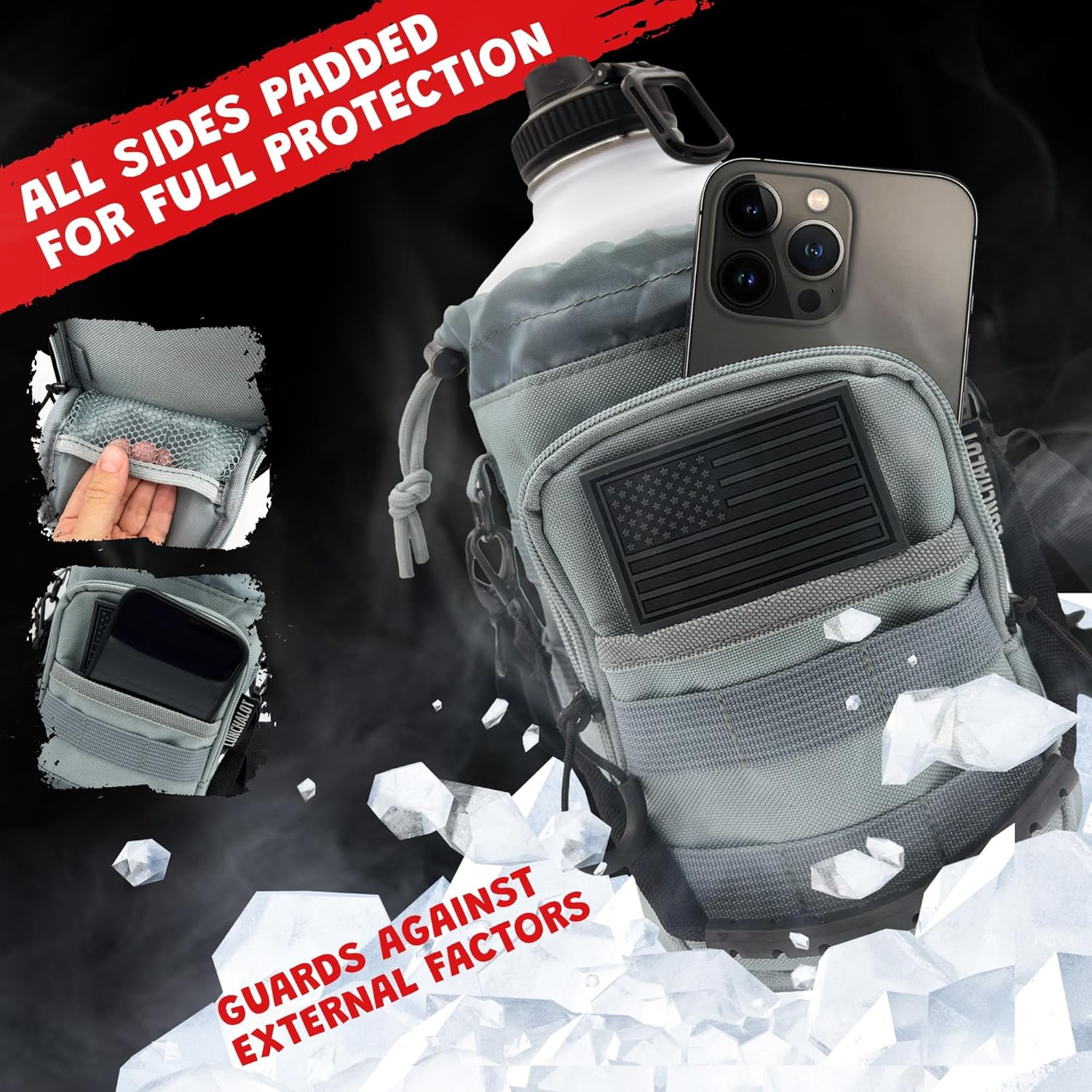 1 Gallon Water Bottle - 128 Oz Insulated Stainless Steel Metal Water Bottle with Holder - Carrying Bag - Spout Handle - Straw Lids - Keep Cold & Hot - White Tactical Flask