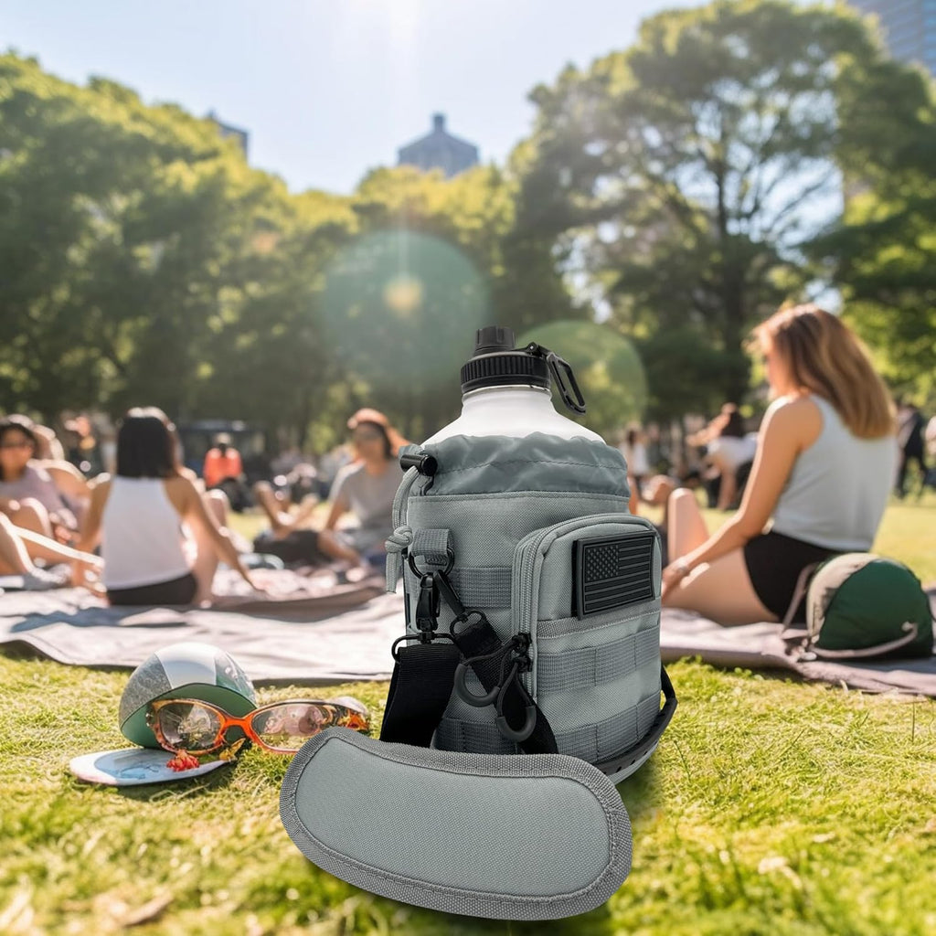 1 Gallon Water Bottle - 128 Oz Insulated Stainless Steel Metal Water Bottle with Holder - Carrying Bag - Spout Handle - Straw Lids - Keep Cold & Hot - White Tactical Flask