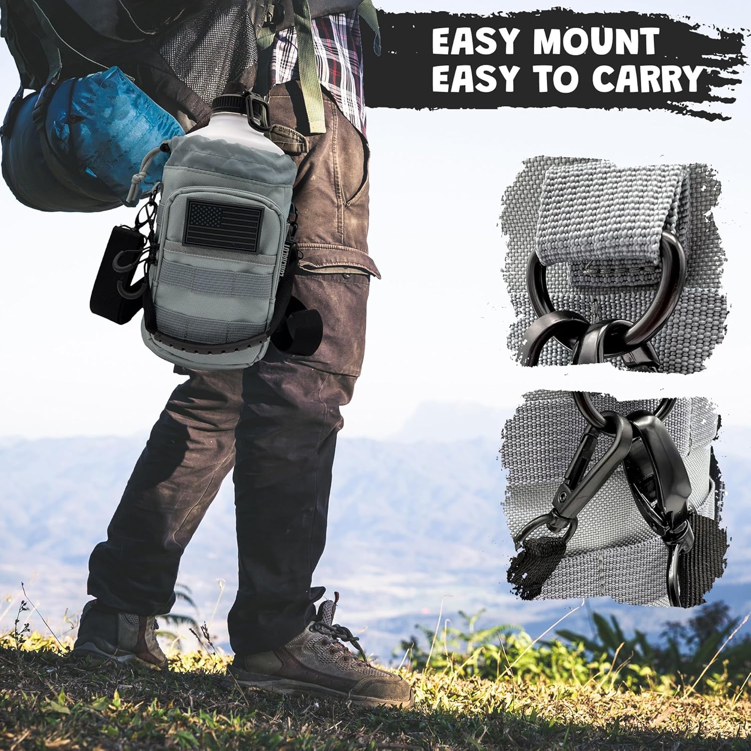 1 Gallon Water Bottle - 128 Oz Insulated Stainless Steel Metal Water Bottle with Holder - Carrying Bag - Spout Handle - Straw Lids - Keep Cold & Hot - White Tactical Flask